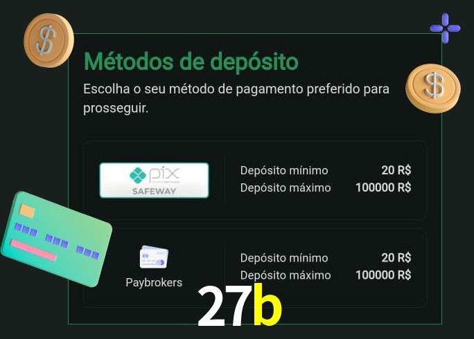 O cassino 27b oferece uma grande variedade de métodos de pagamento